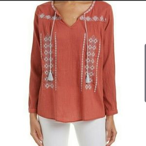 Beachlunchlounge gauze cross stitch pullover top‎ rust color size large boho